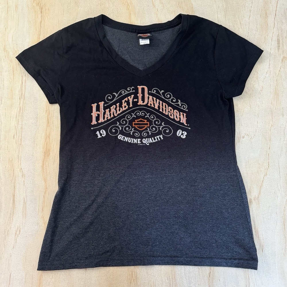Harley Davisdson Women's Black T Sz L Baby Doll Rhinestones Pennsylvania